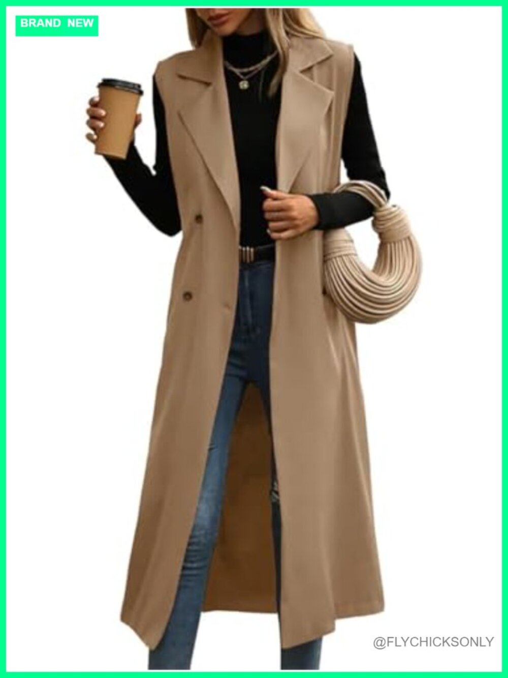 Womens Sleeveless Trench Coat Double Breasted Long Vest Business Casual